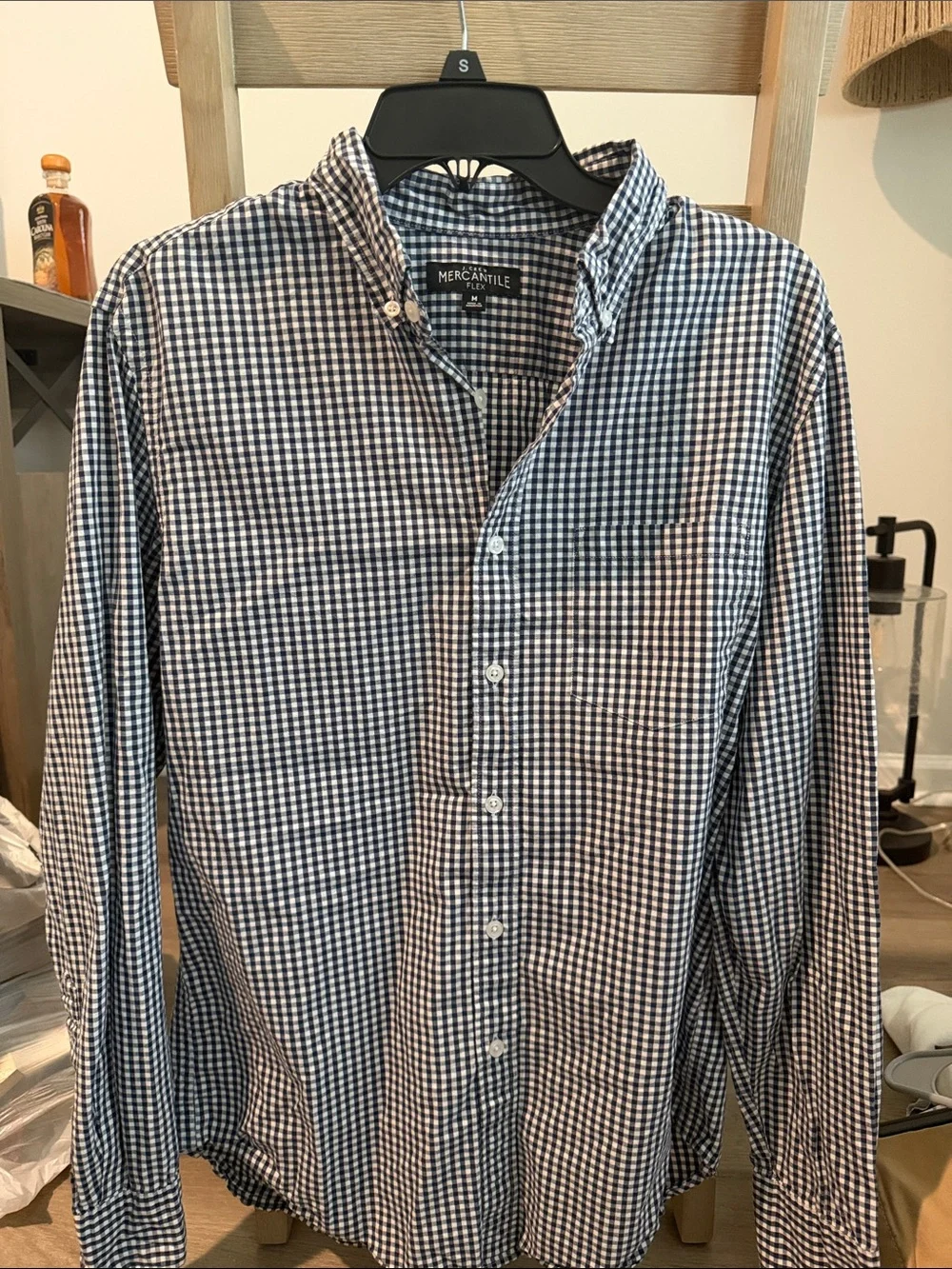 J. Crew Navy and White Gingham Button-Down Shirt